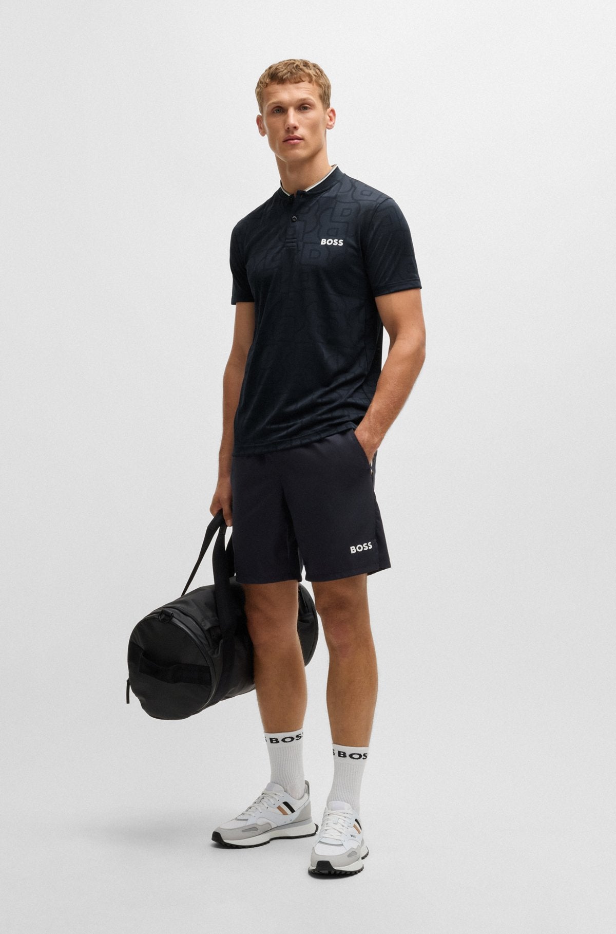 BOSS x Matteo Berrettini Poloshirt aus Jacquard mit Mesh-Monogrammen