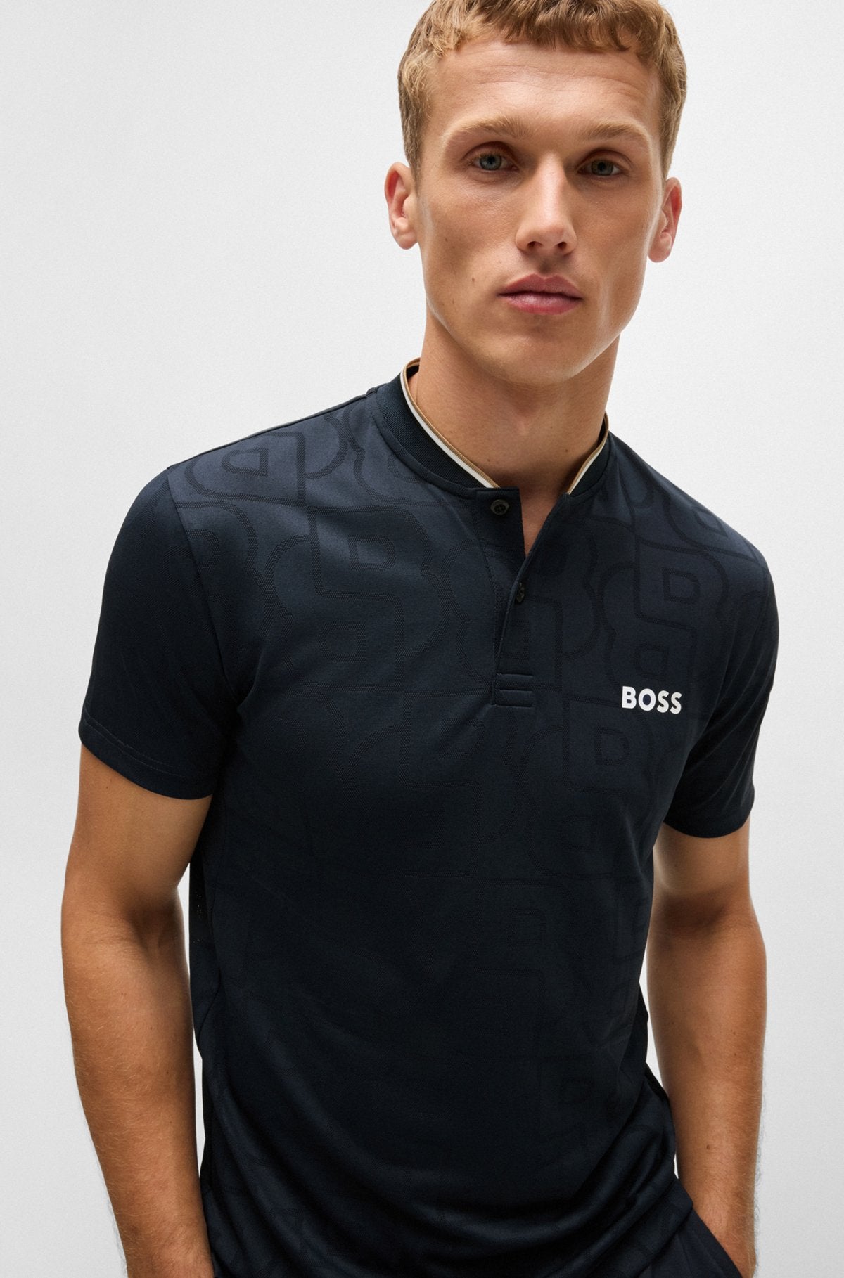 BOSS x Matteo Berrettini Poloshirt aus Jacquard mit Mesh-Monogrammen