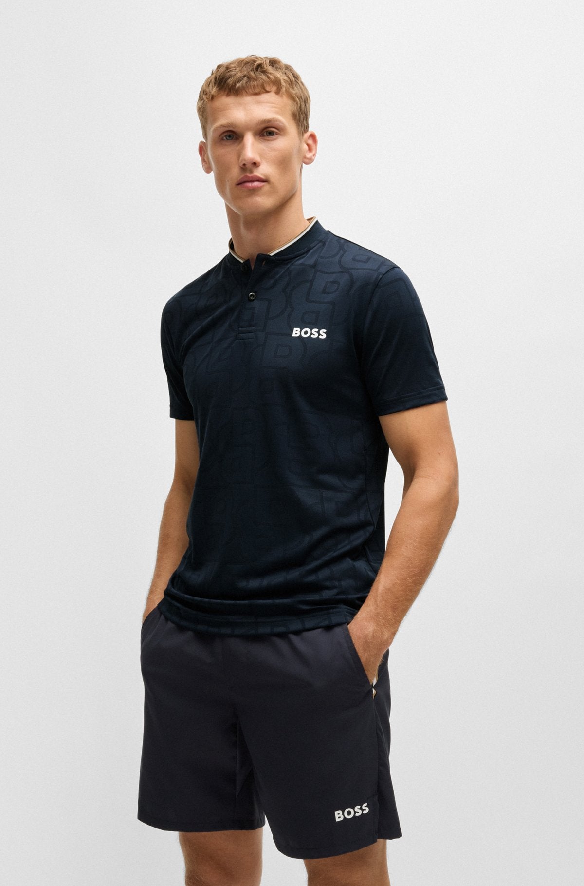 BOSS x Matteo Berrettini Poloshirt aus Jacquard mit Mesh-Monogrammen