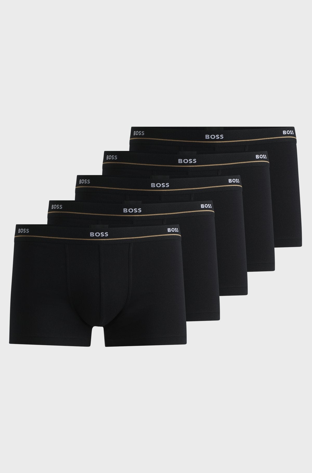 Fünfer-Pack eng anliegende Boxershorts aus Stretch-Baumwolle mit kurzem Bein und Logos am Bund