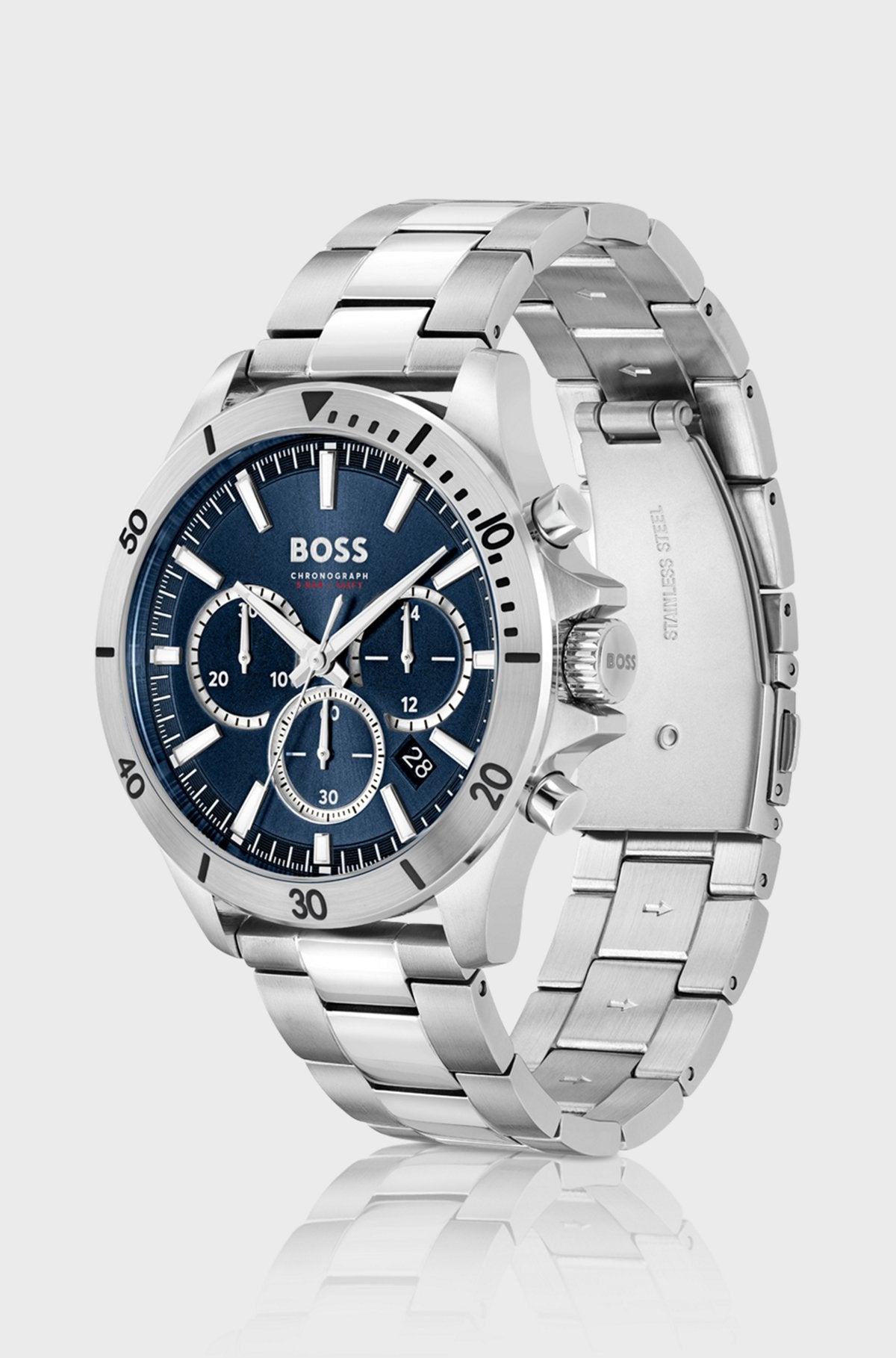 Chronograph mit Gliederarmband und blauem Zifferblatt